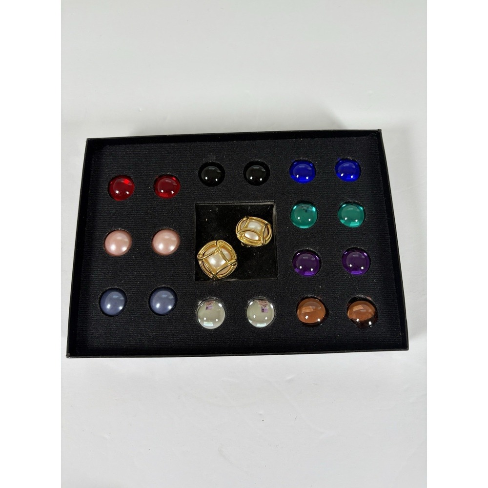 VTG JOAN RIVERS 10 Color Interchangeable Caged Ball Clip On Earring Set with Box